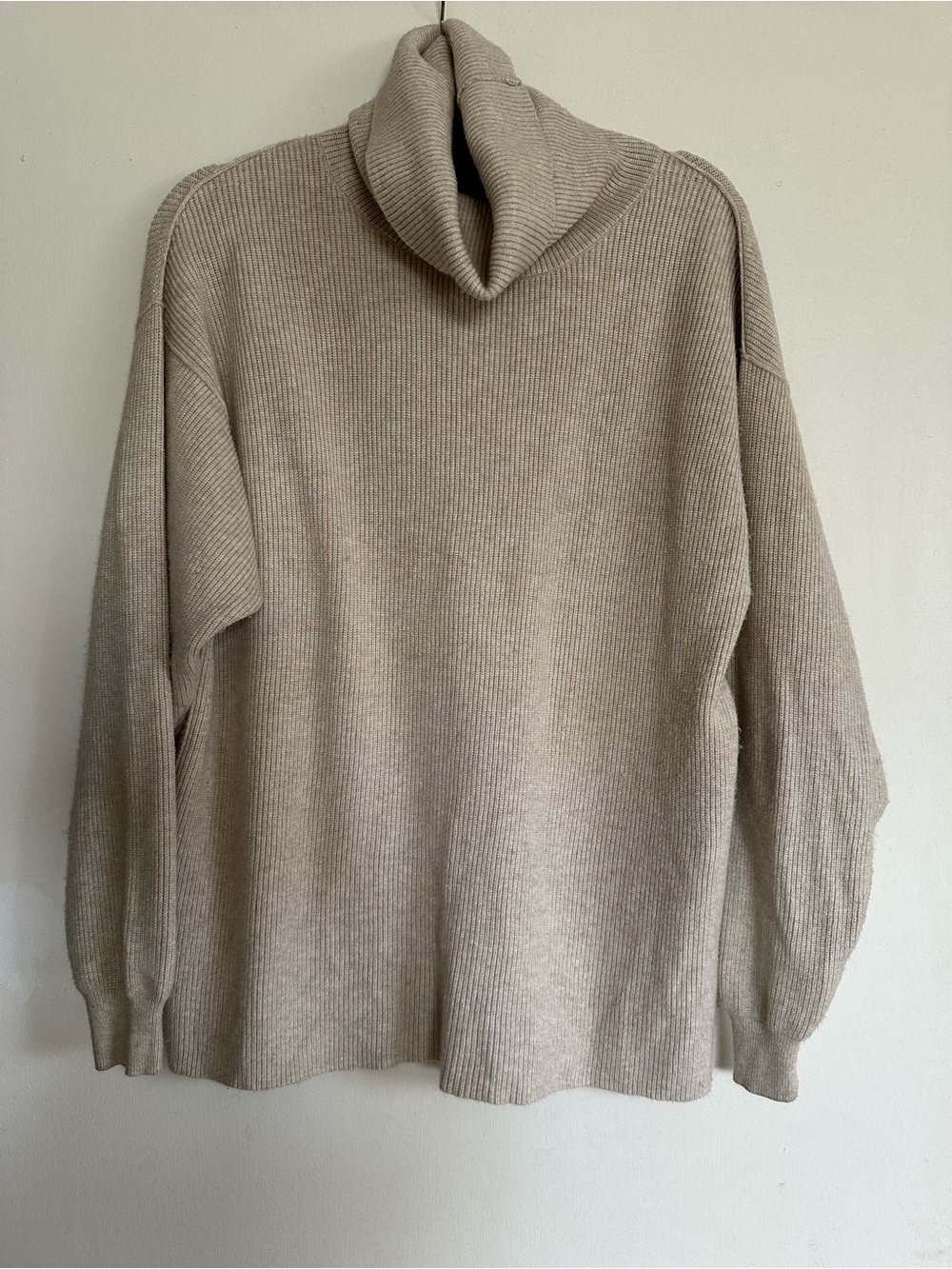 Free People Ribbed Turtleneck Sweater in Beige